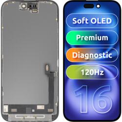 MP Display cu Touchscreen MP compatibil cu Apple iPhone 16, cu Rama, Versiune Premium Soft OLED FHD 120Hz Diagnostic, Negru - gsmboutique