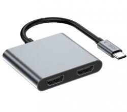 Tech-Protect Hub USB-C Tech-Protect HB08, 1 x USB-A - 1 x USB-C - 2 x HDMI, Gri - gsmboutique