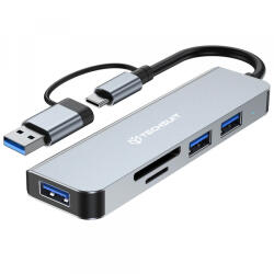 Techsuit Hub USB / USB-C Techsuit H7 DataBridge, 5in1, Gri - gsmboutique