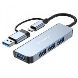 Techsuit Hub USB / USB-C Techsuit H8 DataBridge, 4in1, Gri - gsmboutique