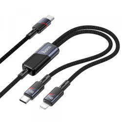 hoco. Cablu Date si Incarcare USB-C - Lightning / USB-C HOCO U139 2in1, 100W, 1.2m, Negru - gsmboutique