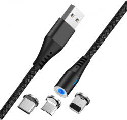 Maxlife Cablu Incarcare USB-A - Lightning / microUSB / USB-C MaXlife MXUC-02 Magnetic 3in1, 18W, 1m, Negru - gsmboutique