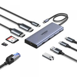 UGREEN Hub USB-C UGREEN CM639 (45380), 2 x USB-A 3.2 - 3 x USB-C - 2 x HDMI - 1 x RJ45 - 1 x SD - 1 x microSD, Gri - gsmboutique
