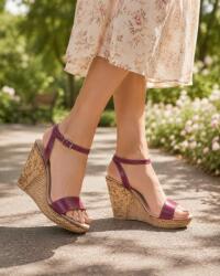 CIUCALETI Sandale damă grena din piele naturală, cu platformă și toc tip wedge 10 cm - S2GRN, marimea 37