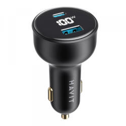 Havit Incarcator Auto HAVIT CC100W Display, 100W, 5A, 1 x USB-A - 1 x USB-C, Negru