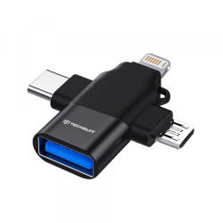 Techsuit Adaptor OTG Lightning / microUSB / USB-C - USB-A Techsuit A17 SoundVoltX, Negru - gsmboutique