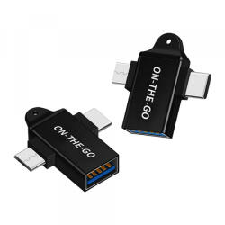 Techsuit Adaptor OTG microUSB / USB-C - USB-A Techsuit A15 AluCoreX, Negru - gsmboutique
