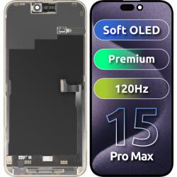 MP Display cu Touchscreen MP compatibil cu Apple iPhone 15 Pro Max, cu Rama, Versiune Premium Soft OLED FHD 120Hz, Negru