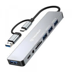 Techsuit Hub USB / USB-C Techsuit H9 DataBridge, 8in1, Gri - gsmboutique