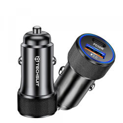 Techsuit Incarcator Auto Techsuit C2 VoltDuo, 30W, 3A, 1 x USB-A - 1 x USB-C, Negru - gsmboutique