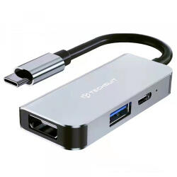 Techsuit Hub USB-C Techsuit H4 TurboChargeX, 3in1, Gri - gsmboutique