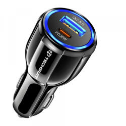 Techsuit Incarcator Auto Techsuit TE-022 Premium, 60W, 3A, 1 x USB-A - 1 x USB-C, Negru
