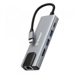 Techsuit Hub USB-C Techsuit H1 NetBridge, 5in1, Gri - gsmboutique