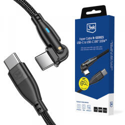 3mk Protection Cablu Date si Incarcare USB-C - USB-C 3MK Hyper N Angled, 100W, 1m, Negru - gsmboutique