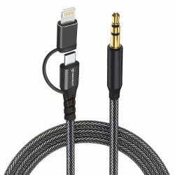 Techsuit Cablu Audio USB-C / Lightning - 3.5mm Techsuit AC15 EchoSnap, 1m, Negru