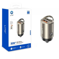 LITO Incarcator Auto Lito IN-C03, 30W, 3A, 1 x USB-A - 1 x USB-C, Gri - gsmboutique