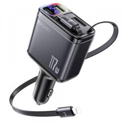 YESIDO Incarcator Auto Cu Cablu USB-C / Lightning Yesido Y63 Display, 117W, 3A, 1 x USB-A - 1 x USB-C, Gri - gsmboutique