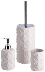 AdTrend Set perie toaleta, dispenser sapun, pahar periute dinti ceramica alba Amely (125393B)