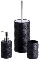 AdTrend Set perie toaleta, dispenser sapun, pahar periute dinti ceramica neagra Amely (125393C)