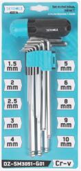 Detoolz Set chei imbus Detoolz 10 piese cu maner T, otel Cr-V, 1.5-10 mm (DZ-SM3051-G01)