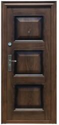 NOVO DOORS Usa metalica de exterior cu izolatie si vizor Novo Doors ND7002 , 2 yale, tabla 0, 7 mm, balamale si clanta incluse, toc de 7 centimetri, pentru casa si apartament, Maron (Sens deschidere: Stanga) (ND