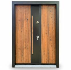 NOVO DOORS Usa metalica dubla de exterior cu izolatie si vizor Novo Doors NDA4D, Din compozit, 2 yale, Kit complet, Pentru case, Negru perlat cu Stejar auriu (Sens deschidere: Stanga, Dimensiune: 140 cm) (NDA4DG