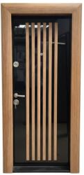 NOVO DOORS Usa metalica de apartament cu izolatie si vizor Novo Doors First Class NDS45, Deschidere Stanga Dreapta, Dimensiune 200X88 cm, Tabla 1.2 mm, Negru lucios cu riflaj MDF Stejar (Sens deschidere: Stanga)