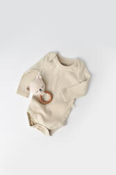BabyCosy Body Bebe Unisex cu maneca lunga din 95% bumbac organic cu 5% elastan - Crem, BabyCosy (Marime: 6-9 luni)