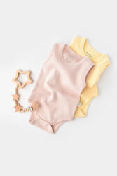 BabyCosy Set 2 body-uri fara maneci bebe unisex -100% bumbac organic - Galben/Roz, BabyCosy (Marime: 12-18 Luni)