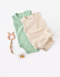 BabyCosy Set 2 body-uri fara maneci bebe unisex -100% bumbac organic - Mint/Stone, BabyCosy (Marime: 3-6 Luni)