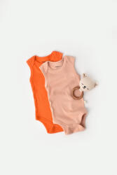 BabyCosy Set 2 body-uri fara maneci bebe unisex din bumbac organic si modal - Rodie/Piersica, BabyCosy (Marime: 0-3 Luni)