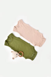 BabyCosy Set 2 body-uri fara maneci bebe unisex din bumbac organic si modal - Verde/Blush, BabyCosy (Marime: 12-18 Luni)