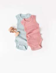 BabyCosy Set 2 body-uri fara maneci bebe unisex din bumbac organic si modal - Mint/Rose, BabyCosy (Marime: 18-24 Luni)