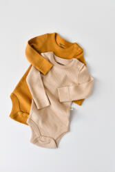 BabyCosy Set de 2 body-uri cu maneca lunga din bumbac organic si modal - Mustar/Somon BabyCosy (Marime: 6-9 luni)