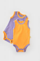 BabyCosy Set 2 body-uri fara maneci Ribana Bebe Unisex din bumbac organic si 5%elastan - Galben/Mov BabyCosy (Marime: 18-24 Luni)