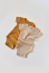 BabyCosy Set de 2 body-uri cu maneca scurta din bumbac organic si modal - Mustar/ Somon BabyCosy (Marime: 0-3 Luni)