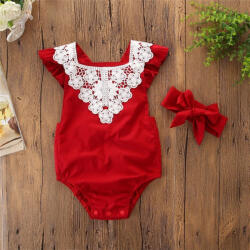 drool Set body rosu cu broderie si bentita Drool (Marime: 100)