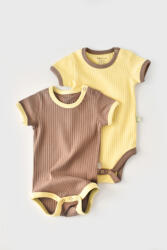 BabyCosy Set 2 body-uri Ribana Bebe Unisex din bumbac organic si 5%elastan - Vanilie/Maro BabyCosy (Marime: 3-6 Luni)