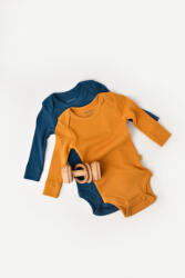BabyCosy Set 2 body-uri cu maneca lunga bebe unisex din bumbac organic si modal - Bleumarin/Sofran, BabyCosy (Marime: 6-9 luni)