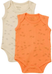 BabyCosy Set 2 body-uri fara maneci Printed, BabyCosy, 50% modal+50% bumbac, Stone/Apricot (Marime: 9-12 luni)
