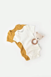 BabyCosy Set 2 body-uri bebe unisex din bumbac organic si modal - Mustar/Ecru, BabyCosy (Marime: 3-6 Luni)
