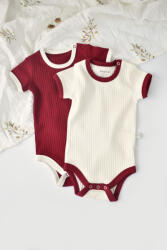BabyCosy Set 2 body-uri Ribana Bebe Unisex din bumbac organic si 5%elastan - Ecru/Bordo, BabyCosy (Marime: 9-12 luni)