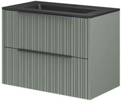 Fluminia Mobilier suspendat pentru lavoar Fluminia Istria 80 cu 2 sertare, front riflat, 80x46 cm, salvia, mâner negru (ISTRIA82-SA-C-HIC02) - e-baie