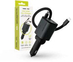 Mobile Origin CA28 4 az 1-ben 50 W-os autós töltő USB-C, USB-A és beépített USB-C-, Lightning-kábellel, asztroszürke