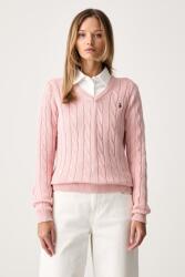 U. S. Polo Assn U. S. Polo Assn. női pamut pulóver V-NECK CABLE - rózsaszín M