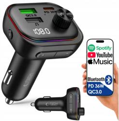 Tech-Protect Fm Transmitter Bluetooth Töltő Bt Usb Type-c Qc 3.0 Pd 36W Led MP3 (5906302322770)