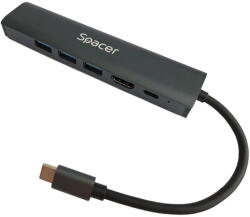 Spacer Docking Station USB 3.0 6 in 1 SPDS-TypeC-HUPG-6in1-04 - 3x USB-A, HDMI, RJ-45 Gigabit LAN, PD 100 W, Gri - Compatibil Universal (Windows/Mac/Chrome OS) (SPDS-TypeC-HUPG-6in1-04) - pcone