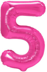PartyPal 5. szám, fólia lufi, 100 cm, pink