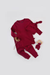 BabyCosy Set 3 piese: bluzita cu maneca lunga, pantaloni lungi si caciulita din bumbac organic si modal - Rosu BabyCosy (Marime: 12-18 Luni)