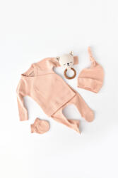 BabyCosy Set 4 piese: bluza, pantaloni, caciulita si manusi din bumbac organic si modal - Piersica, BabyCosy (Marime: 6-9 luni)